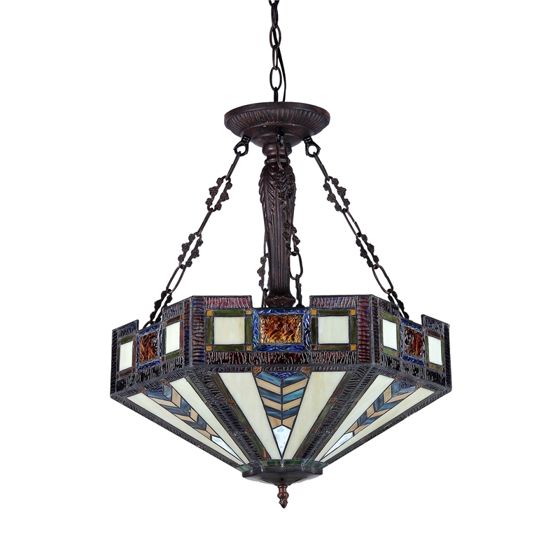 CHLOE Baxter Tiffany 3 Light Mission Inverted Ceiling Pendant Fixture 20