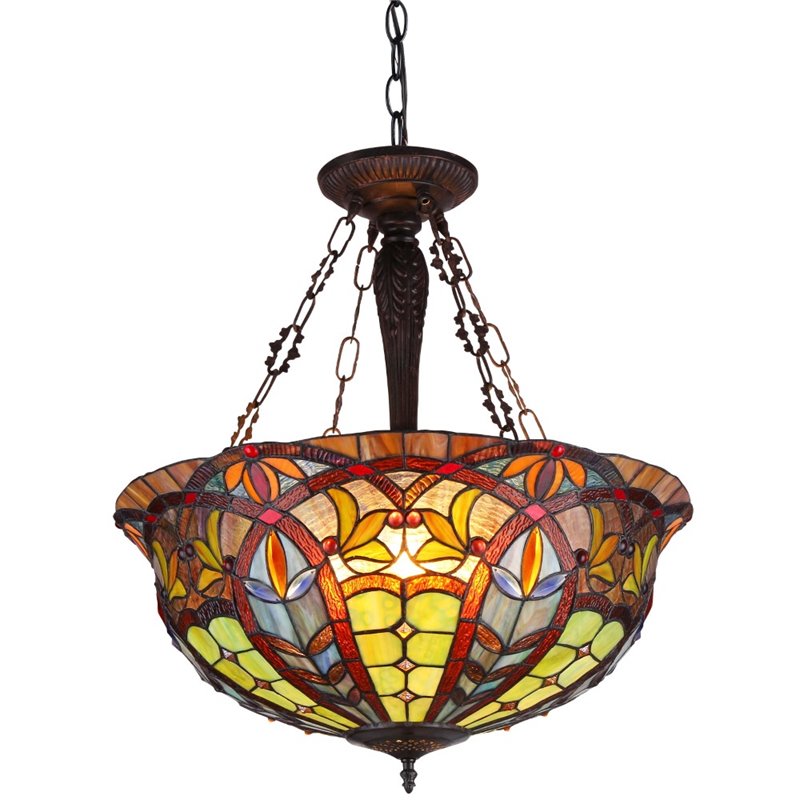 CHLOE Lori Tiffany 3 Light Victorian Inverted Ceiling Pendant Fixture 22