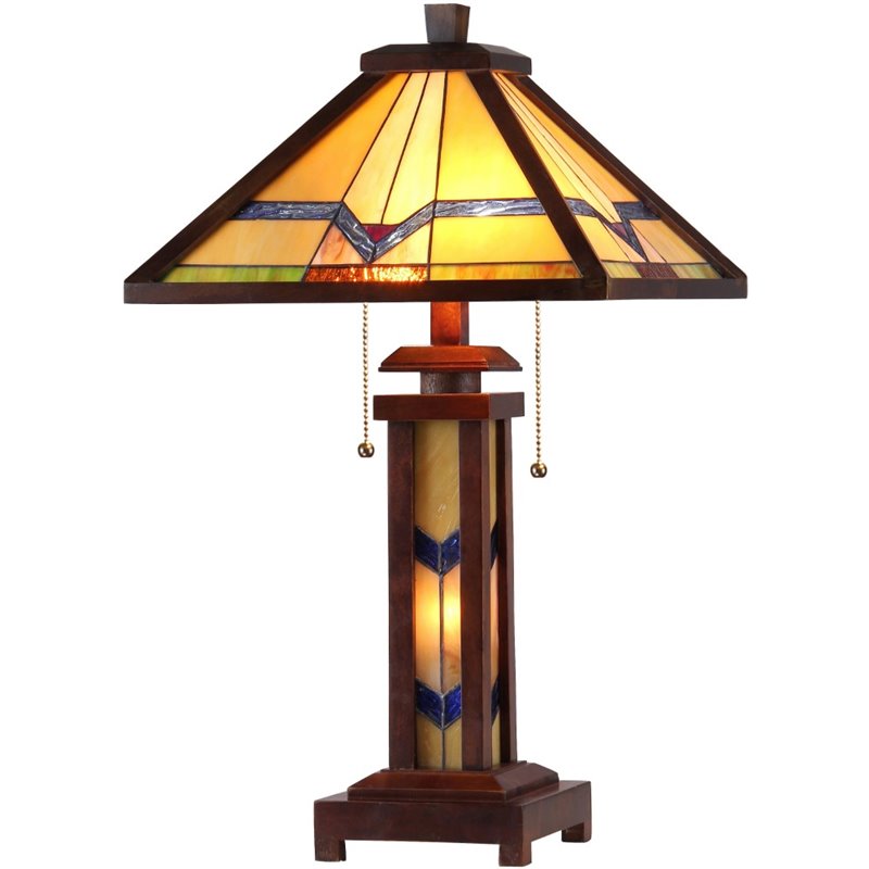 CHLOE Alexander Tiffany 3 Light Mission Double Lit Wooden Table Lamp 15
