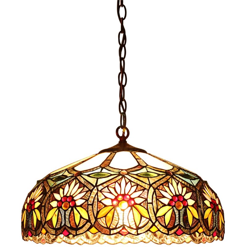 CHLOE Sunny Tiffany-style 2 Light Floral Ceiling Pendant Fixture 18
