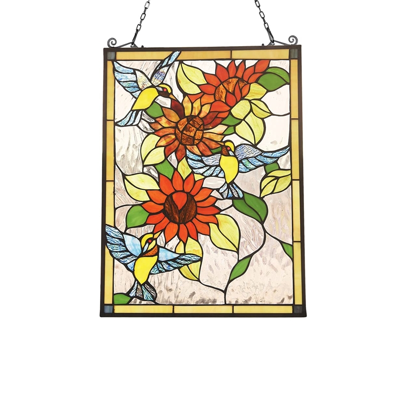 CHLOE Sunflower Animal Tiffany-glass Window Panel 24