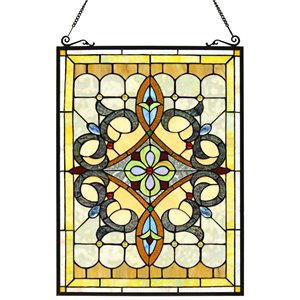 CHLOE Delilah Victorian Tiffany-glass Window Panel 24&quot Tall