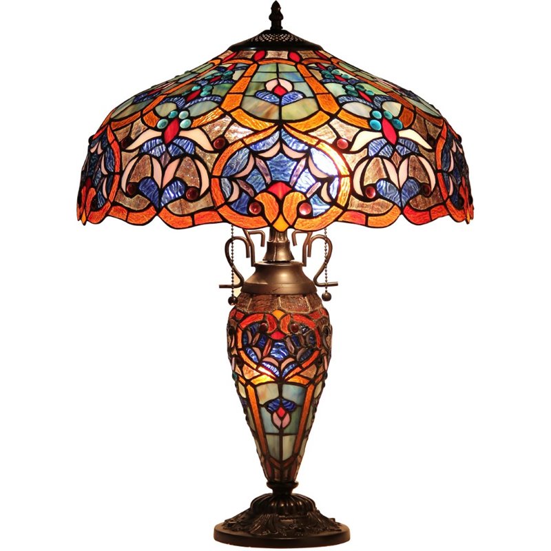 CHLOE Sadie Tiffany-style 3 Light Victorian Double Lit Table Lamp 18