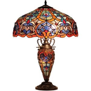 CHLOE Sadie Tiffany-style 3 Light Victorian Double Lit Table Lamp 18&quot Shade