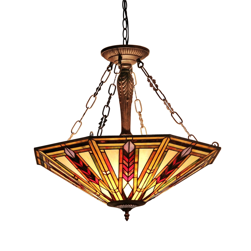 CHLOE Jayden Tiffany 3 Light Mission Inverted Ceiling Pendant Fixture 25