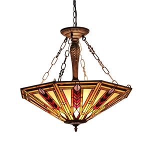 CHLOE Jayden Tiffany 3 Light Mission Inverted Ceiling Pendant Fixture 25&quot Shade