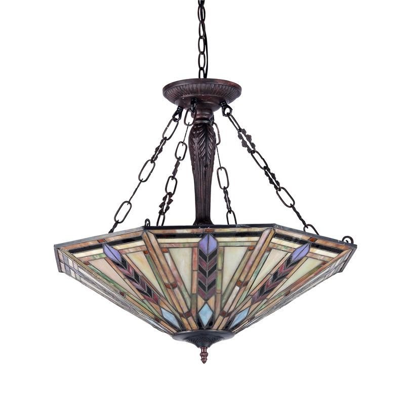 CHLOE Jayden Tiffany 3 Light Mission Inverted Ceiling Pendant Fixture 25