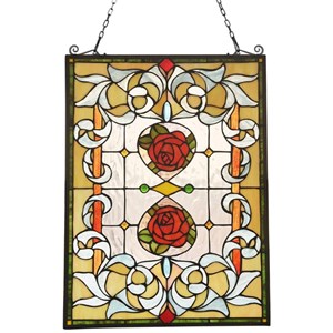 CHLOE Zinnia Floral Tiffany-glass Window Panel 24&quot Tall