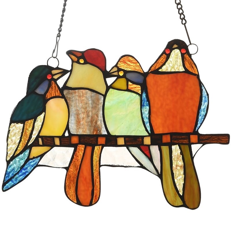 CHLOE Perched Birds Tiffany-style Animal Design Window Panel 12