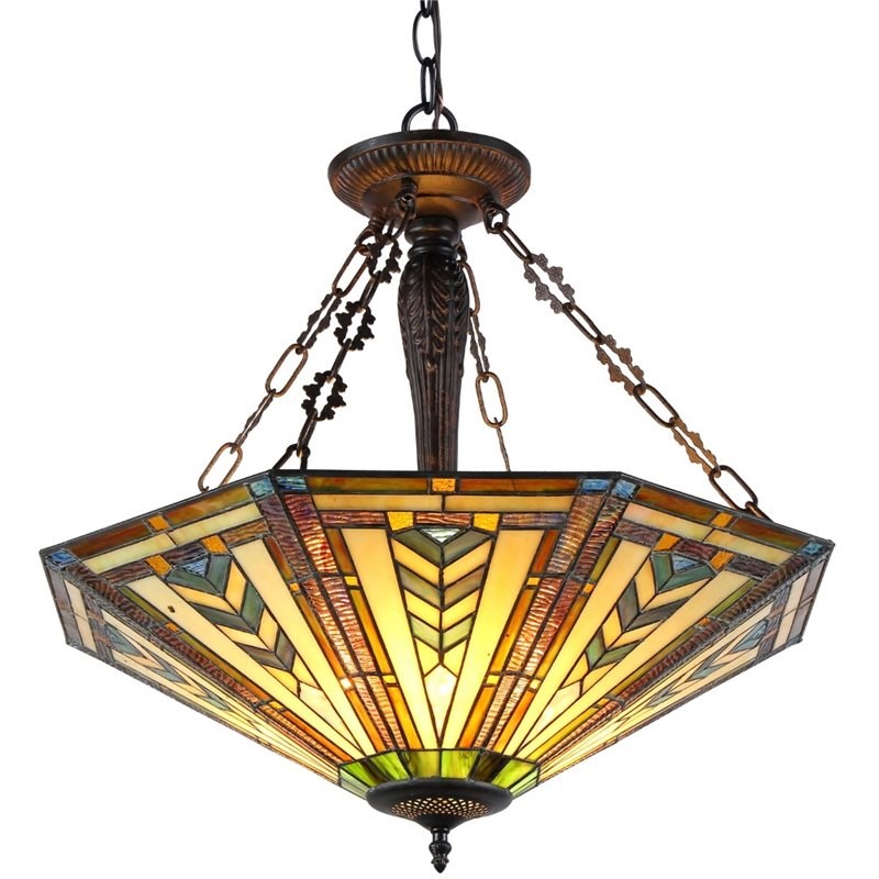 CHLOE Harrison Tiffany-style 3 Light Inverted Ceiling Pendant Fixture 25