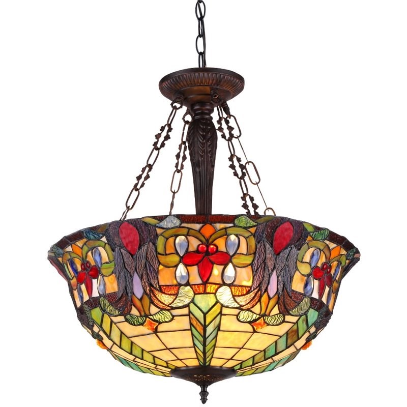 CHLOE Riley Tiffany 3 Light Victorian Inverted Ceiling Pendant Fixture 22