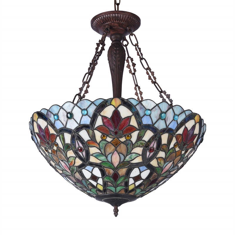 CHLOE Ivana Tiffany-style 3 Light Floral Inverted Ceiling Pendant 21
