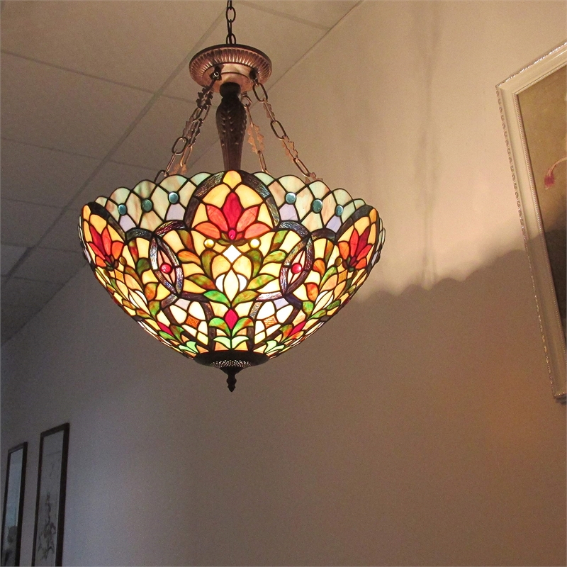CHLOE Ivana Tiffany-style 3 Light Floral Inverted Ceiling Pendant 21