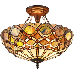 CHLOE Prisma Tiffany-style 2 Light Semi-flush Ceiling Fixture 16&quot Shade