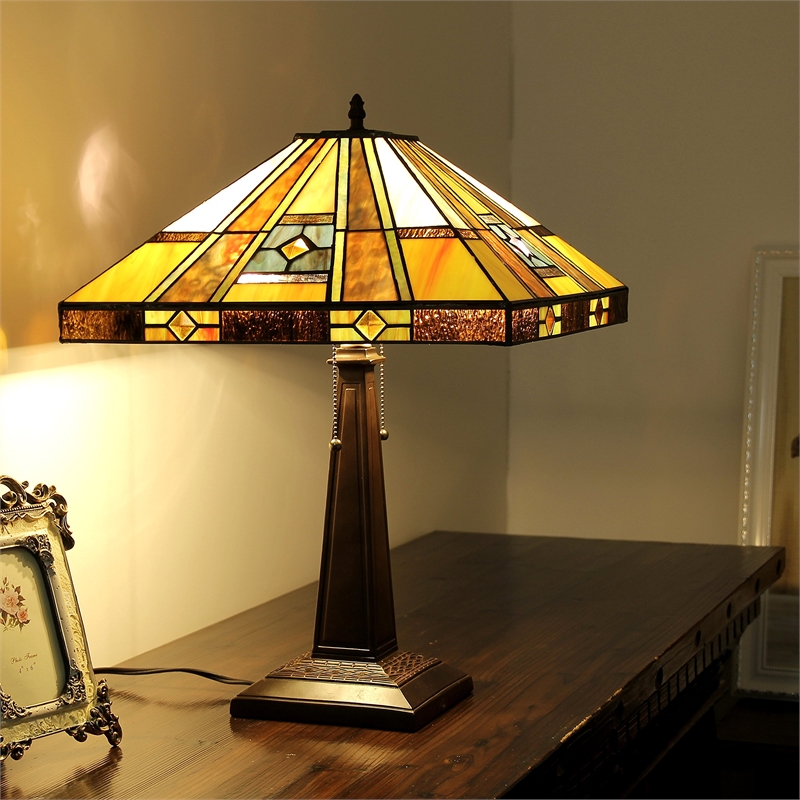 CHLOE Ely Tiffany-style 2 Light Mission Table Lamp 16