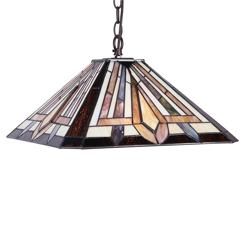 CHLOE Denton Tiffany-style 2 Light Mission Hanging Pendant Fixture 16