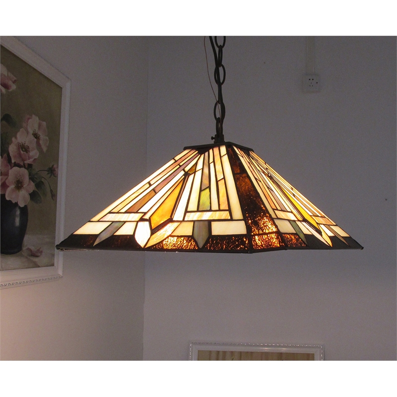 CHLOE Denton Tiffany-style 2 Light Mission Hanging Pendant Fixture 16
