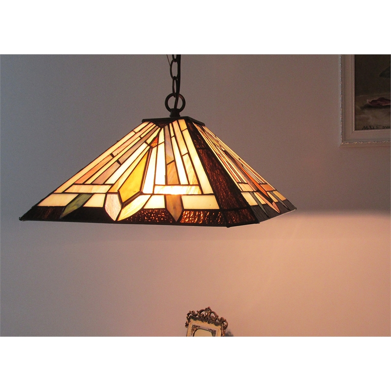 CHLOE Denton Tiffany-style 2 Light Mission Hanging Pendant Fixture 16