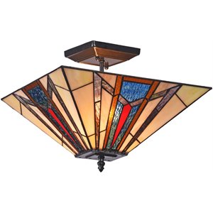 CHLOE Maxwell Mission 2 Light Blackish Bronze Semi-flush Ceiling Fixture 14&quot