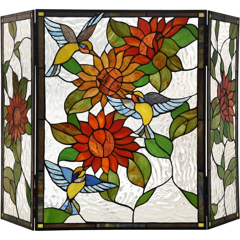 CHLOE Sunflower Tiffany-style 3pcs Folding Floral Fireplace Screen 44