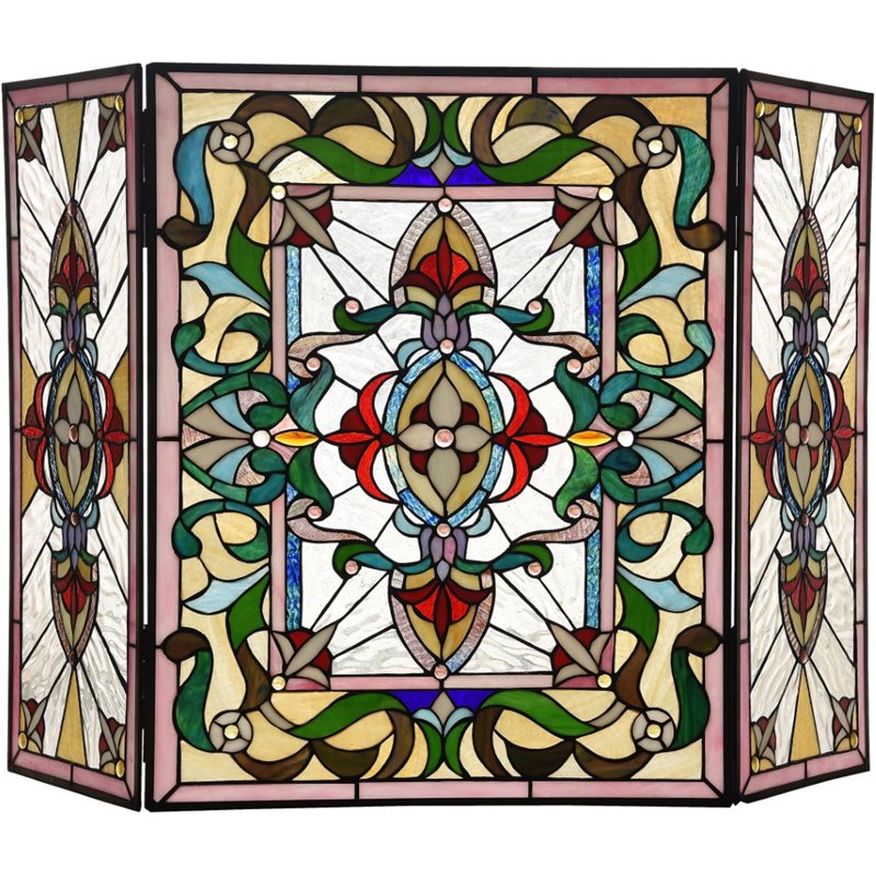 CHLOE Aylee Tiffany-style 3pcs Folding Victorian Fireplace Screen 44