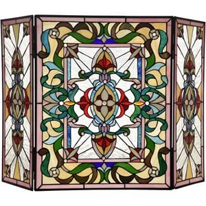 CHLOE Aylee Tiffany-style 3pcs Folding Victorian Fireplace Screen 44&quot Wide