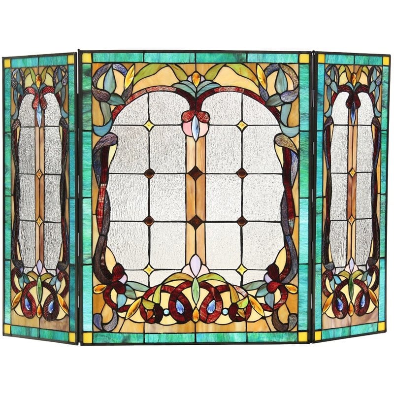CHLOE Lucian Tiffany-style 3pcs Folding Victorian Fireplace Screen 44x28