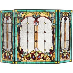 CHLOE Lucian Tiffany-style 3pcs Folding Victorian Fireplace Screen 44x28