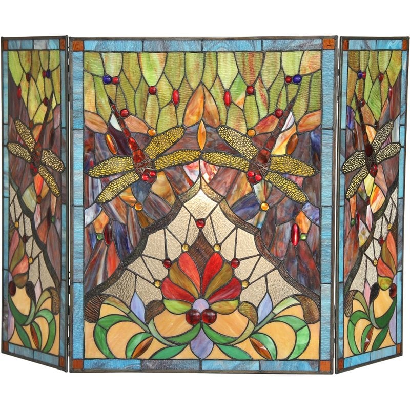 CHLOE Anisoptera Purity Tiffany-glass Folding Dragonfly Fireplace Screen 44