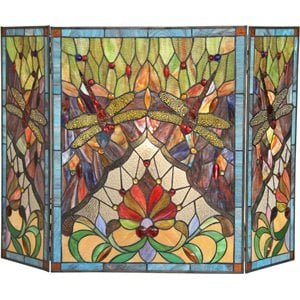 CHLOE Anisoptera Purity Tiffany-glass Folding Dragonfly Fireplace Screen 44&quot
