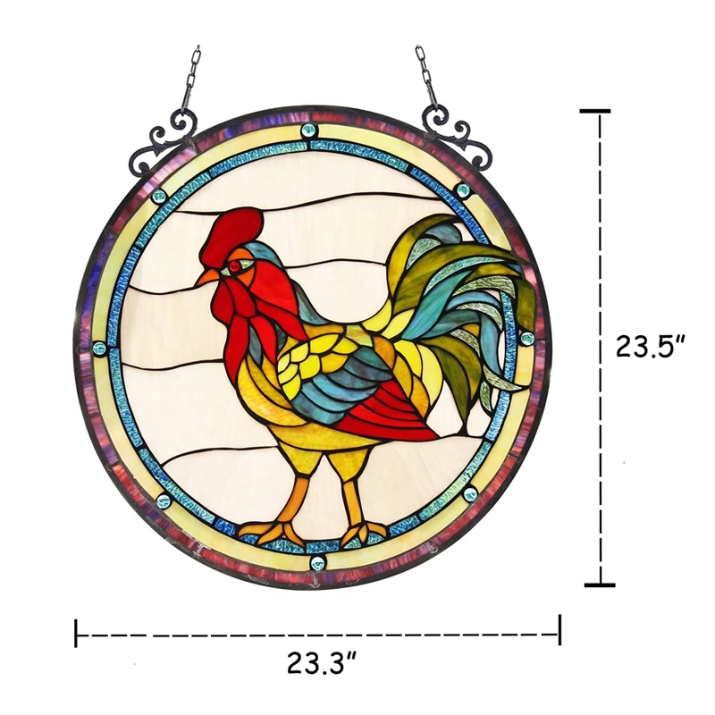 CHLOE Rodney Tiffany-glass Rooster Window Panel 24