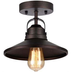 CHLOE Mycroft Industrial 1 Light Bronze Semi-flush Ceiling Fixture 9&quot Shade