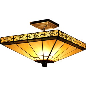 CHLOE Theros Tiffany-style 2 Light Mission Semi-flush Ceiling Fixture 14&quot Shade