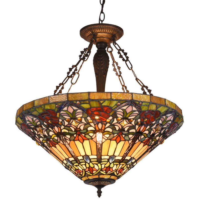 CHLOE Alma Tiffany-style 3 Light Victorian Inverted Ceiling Pendant 24