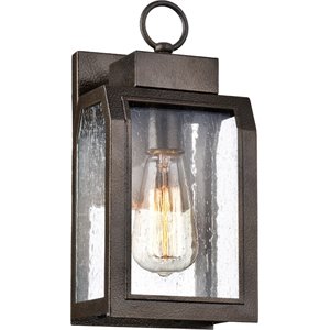 CHLOE Milton Industrial-style 1 Light Antique Gold Outdoor Wall Sconce 12&quot Tall