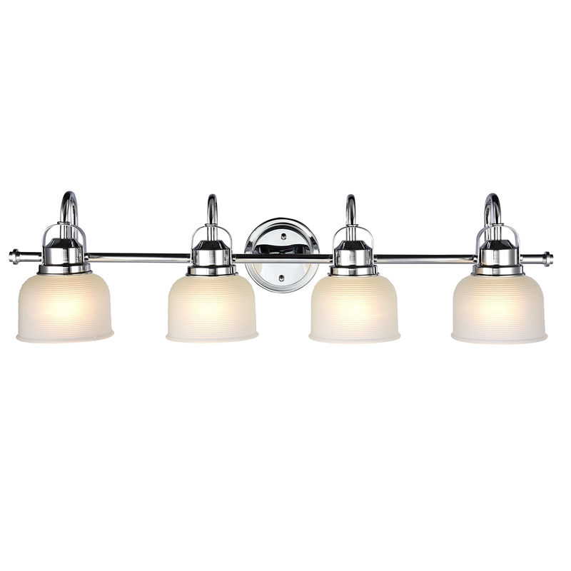 CHLOE Lucie Industrial 4 Light Chrome Bath Vanity Wall Fixture Frosted Glass 34