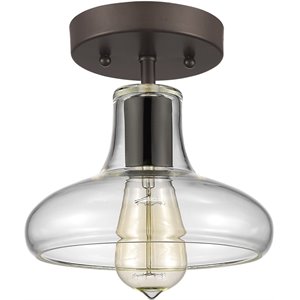 CHLOE Dickens Industrial 1 Light Bronze Semi-flush Ceiling Fixture 8&quot Shade