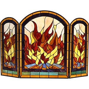 CHLOE Flame Tiffany-Style 3pcs Arched Folding Fireplace Screen 42&quot Wide
