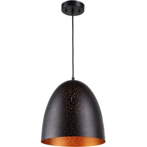 CHLOE Ironclad 12&quotW 1-Light Textured Metal Mini Ceiling Pendant in Black & Gold