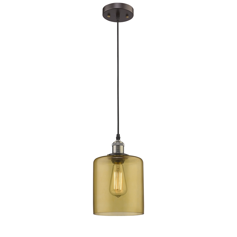 CHLOE Owen Industrial 1 Light Bronze Amber Glass Ceiling Mini Pendant 7