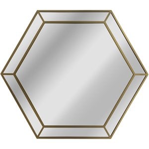 CHLOE'S Reflection Golden Finish Hexagon Framed Wall Mirror 30&quot Width