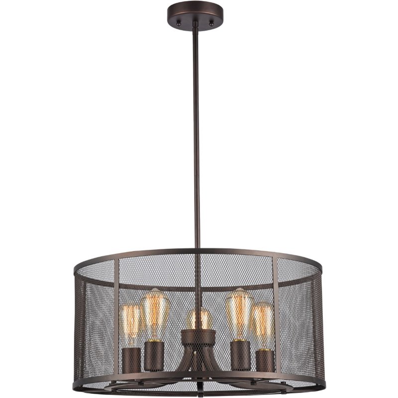 CHLOE Lorry Industrial-style 5 Light Rubbed Bronze Ceiling Pendant 20
