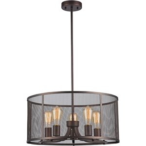CHLOE Lorry Industrial-style 5 Light Rubbed Bronze Ceiling Pendant 20&quot Wide