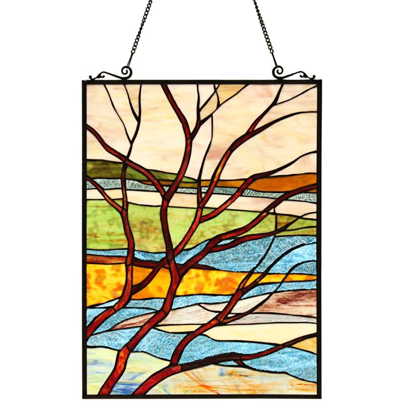 CHLOE Dawn Tiffany-Style Landscape Stained Glass Window Panel 24