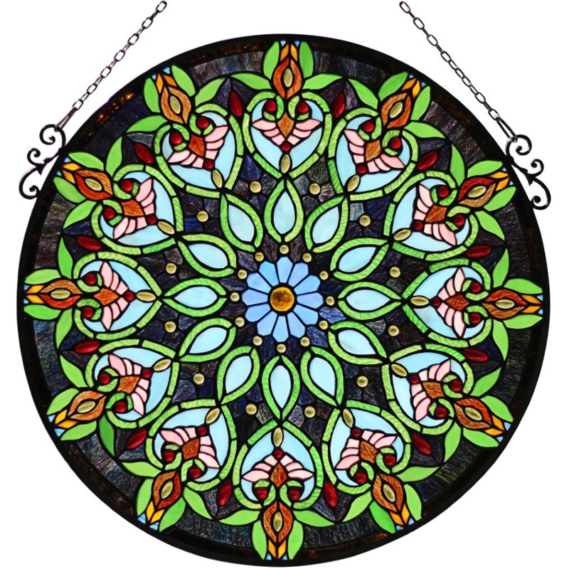 CHLOE Arabella Tiffany-Style Victorian Stained Glass Window Panel 26
