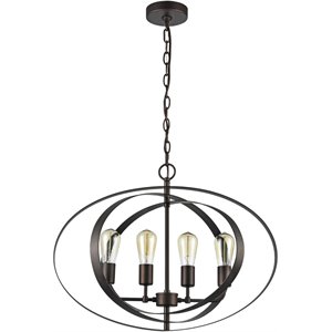 CHLOE Osbert Industrial-style 4 Light Rubbed Bronze Ceiling Pendant 24&quot Wide
