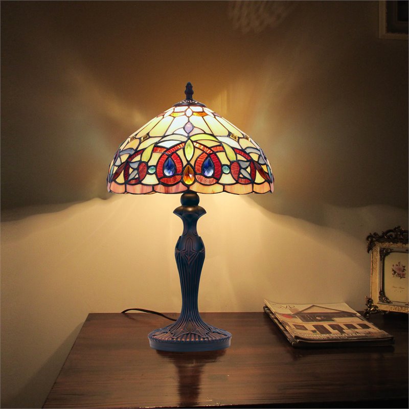 Chloe Lighting Victorian 1-Light Glass Resin Serenity Table Lamp in Dark Bronze