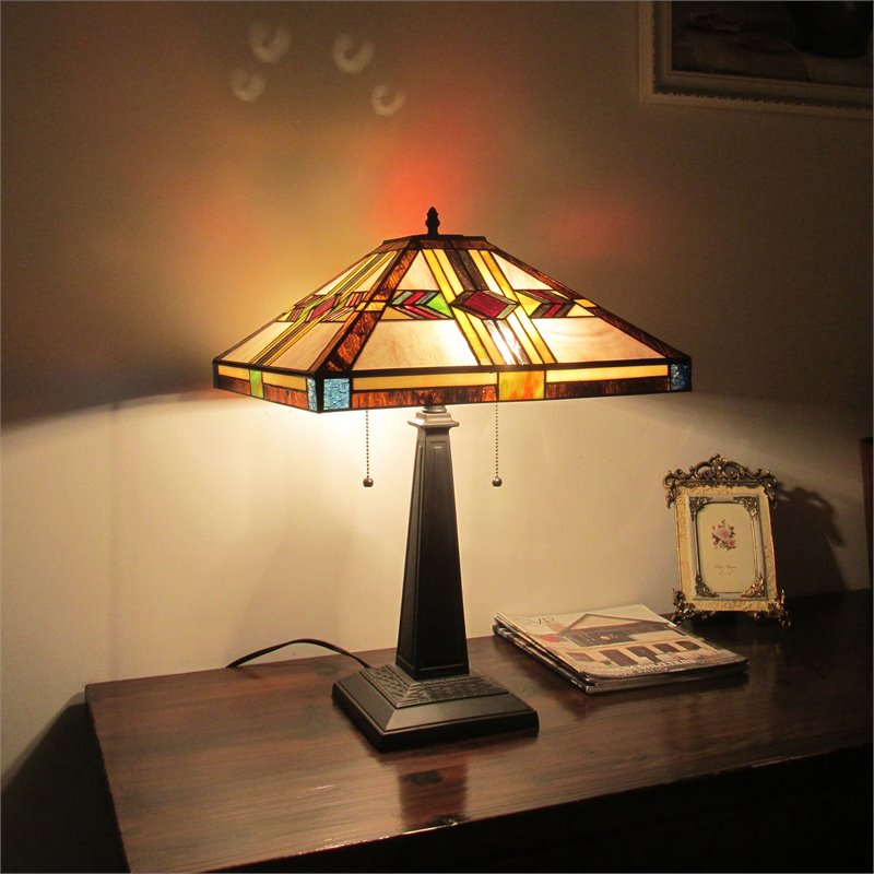 Chloe Lighting Mission 2-Light Glass Resin Carla Table Lamp in Blackish Bronze