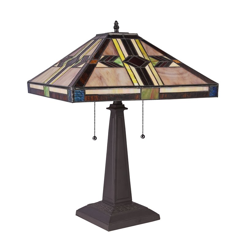 Chloe Lighting Mission 2-Light Glass Resin Carla Table Lamp in Blackish Bronze