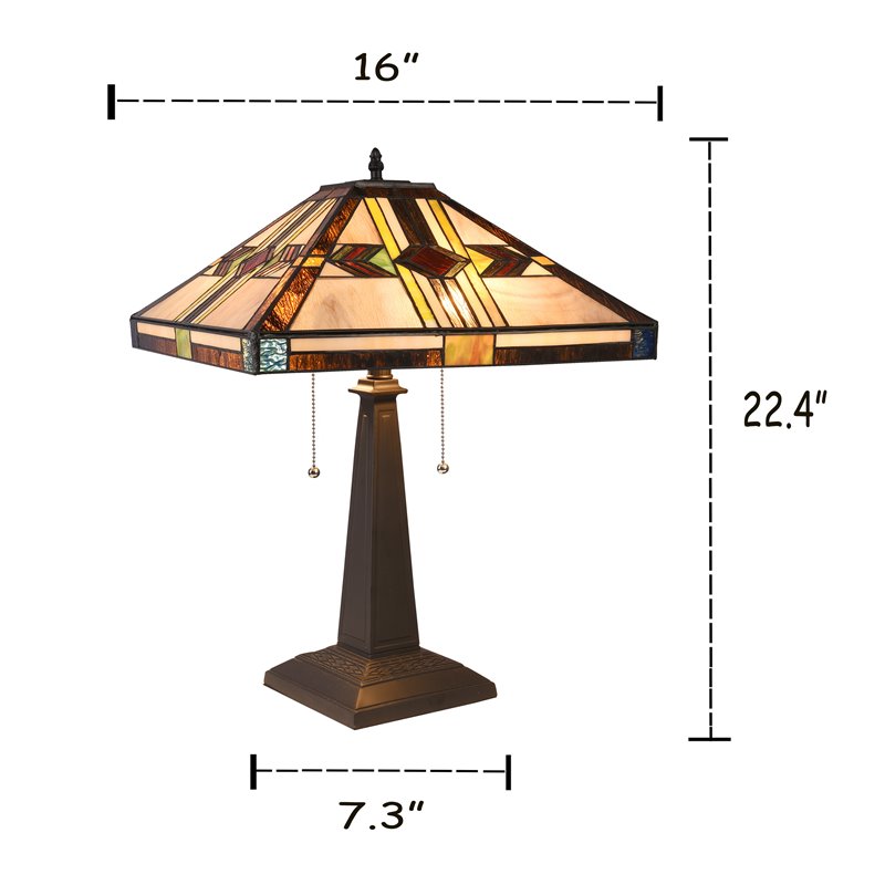 Chloe Lighting Mission 2-Light Glass Resin Carla Table Lamp in Blackish Bronze